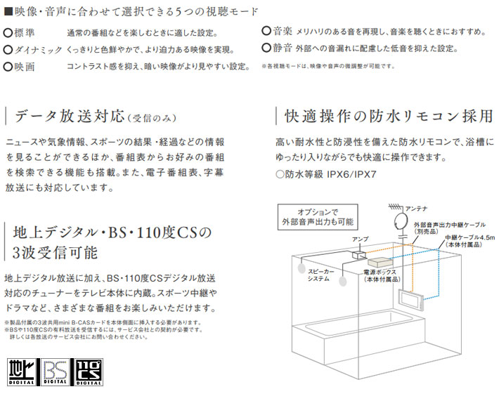 リンナイ浴室テレビ 16V型性能