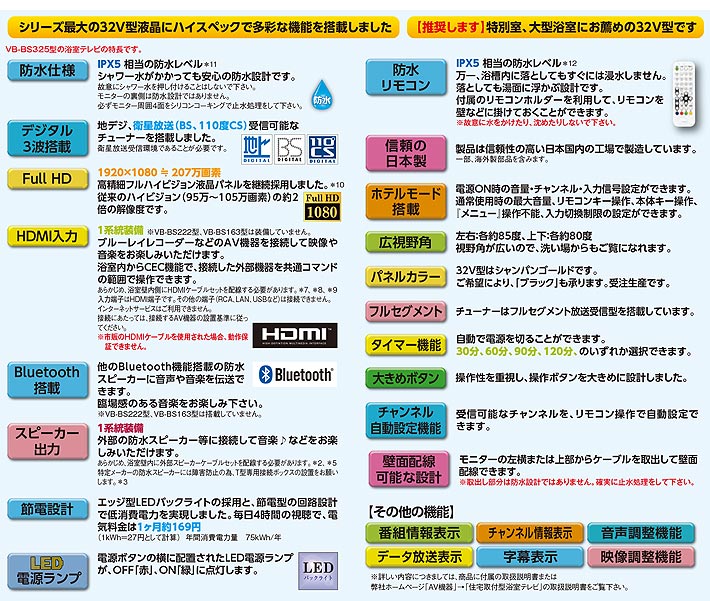 浴室テレビ スペック